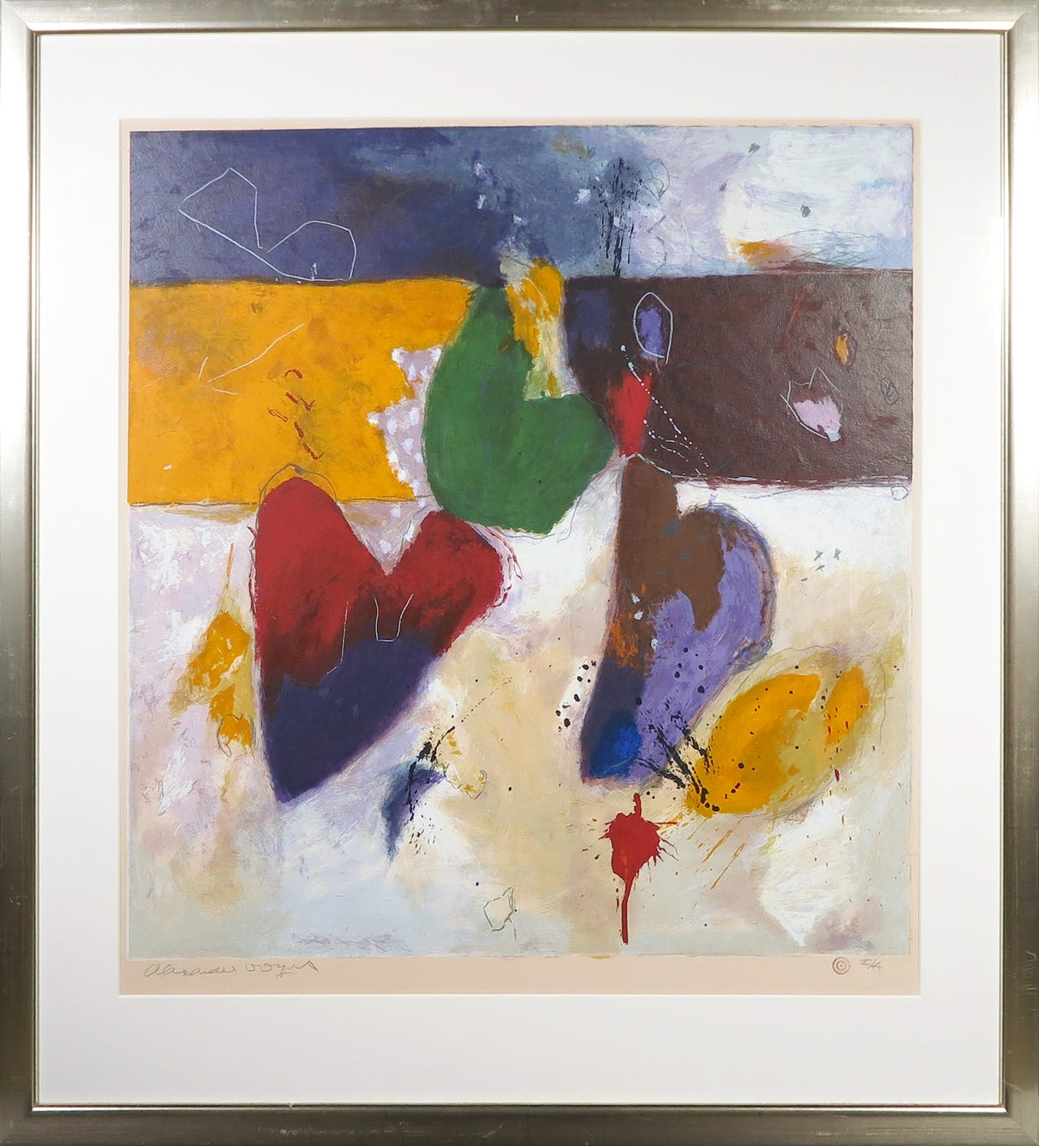 Alexander Vogels - Zeefdruk, Abstracte compositie - Ingelijst (Groot) verkocht voor € 70!