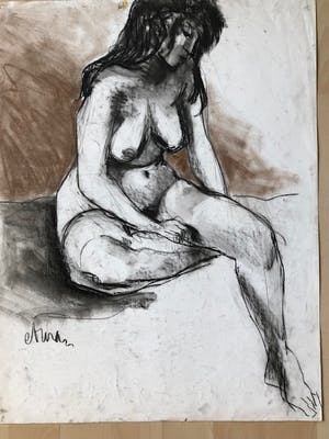 Ton Etman - zittend naakt in zwartkrijt kopen? Bied vanaf 1!