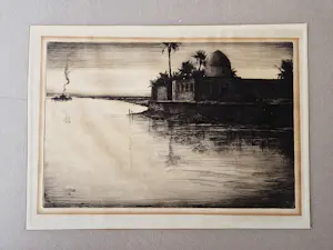 Charles William Cain - vermaard Brits graficus - Ets - A Tigres Night - Ezra's Tomb - potloodgesign. kopen? Bied vanaf 49!