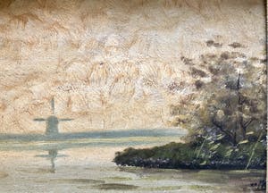 Niet of onleesbaar gesigneerd - Hollands waterlandschap met molen en boerderij. kopen? Bied vanaf 1!