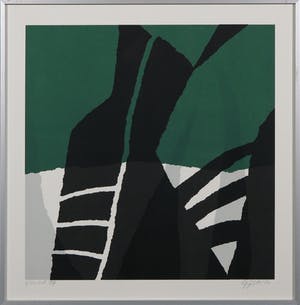 Gijs Keizer - Zeefdruk, Z.T. Abstracte voorstelling in groen, wit en zwart - Ingelijst kopen? Bied vanaf 20!