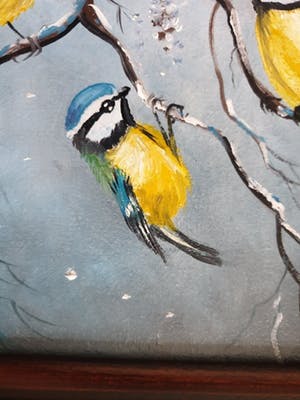 Henk Poeder - Drie kleine vogels in een winterse omgeving kopen? Bied vanaf 50!