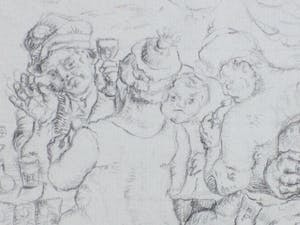 Fer Hakkaart - Feestend gezelschap - Tekening kopen? Bied vanaf 75!