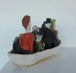 Werner Lehmann - Keramiek, Carnaval / Figuren in bootje + boekje! kopen? Bied vanaf 300!