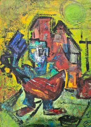 Niet of onleesbaar gesigneerd - Cobra achtig werk verkocht voor € 1!