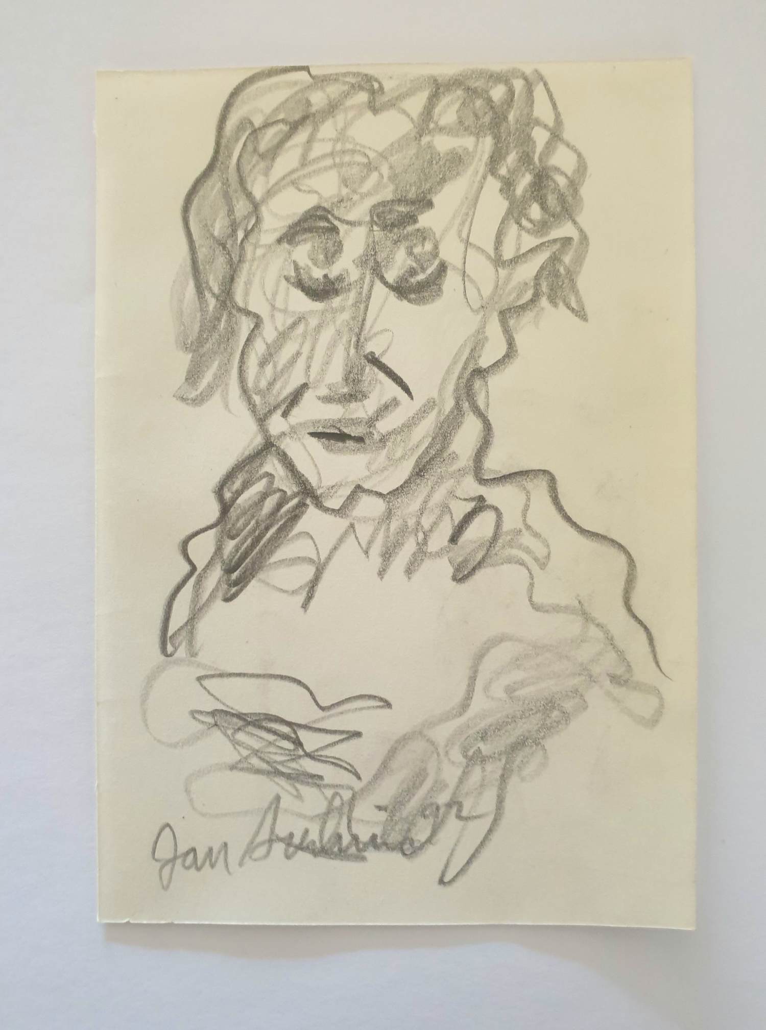 Jan Sierhuis - Zelfportret - 1992 - Potloodtekening - 14 x 10 cm - Gesigneerd verkocht voor € 45!