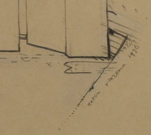 Anton Rinzema - Potloodtekening, Twee schuurtjes kopen? Bied vanaf 35!