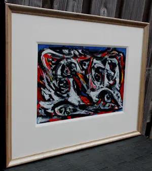 Theo Wolvecamp - Ingelijste gouache: compositie (mooi ingelijst!) kopen? Bied vanaf 2500!