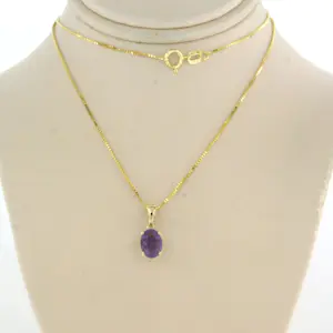14k geel gouden collier  met hanger bezet met amethist - 45 cm kaufen? Bieten Sie von 160!