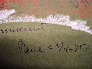 Paul Koning - Bijzonder Psychedelisch 1974 Pastel krijt "Leven is verduiveld Vermoeiend" gesig kopen? Bied vanaf 10!