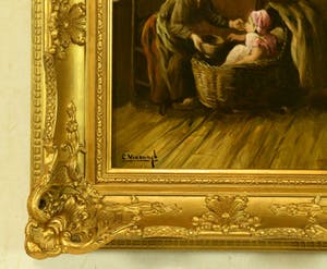 Leendert Verburgh - (1924) - Larense School - "Moeder en Kind " - Olieverf/Paneel - Sign. Lo. kopen? Bied vanaf 120!