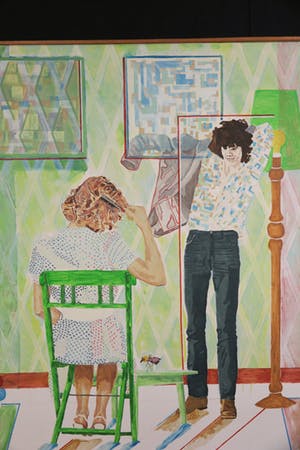 Jos Veels - Acryl op doek, Zonder titel (Twee figuren in interieur) - Ingelijst (Zeer groot) kopen? Bied vanaf 200!