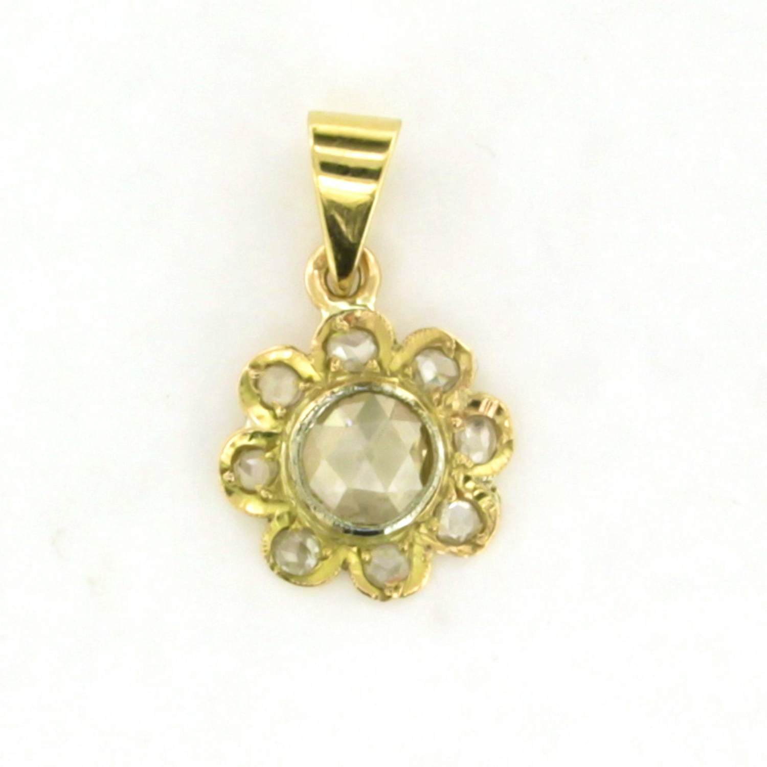 14k geelgouden hanger met roos geslepen diamant 0.50 ct kopen? Bied vanaf 320!