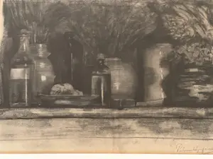 Piet van Wijngaerdt - Stilleven met potten en flessen kopen? Bied vanaf 80!