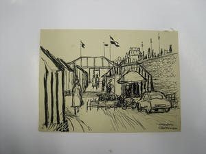 Ton Hoogendoorn - Nieuwe Haagse School - Inkt tekening "Scheveningen bad 1954" gesigneerd kopen? Bied vanaf 37!