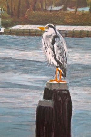 Valentin Bakardjiev - "Dalem" - Rivierlandschap met Vogel - zicht op Kasteel Loevestein kopen? Bied vanaf 29!