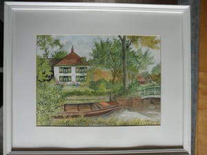 Jan van Bragt - Aquarel , landhuis met een roeiboot. kopen? Bied vanaf 20!