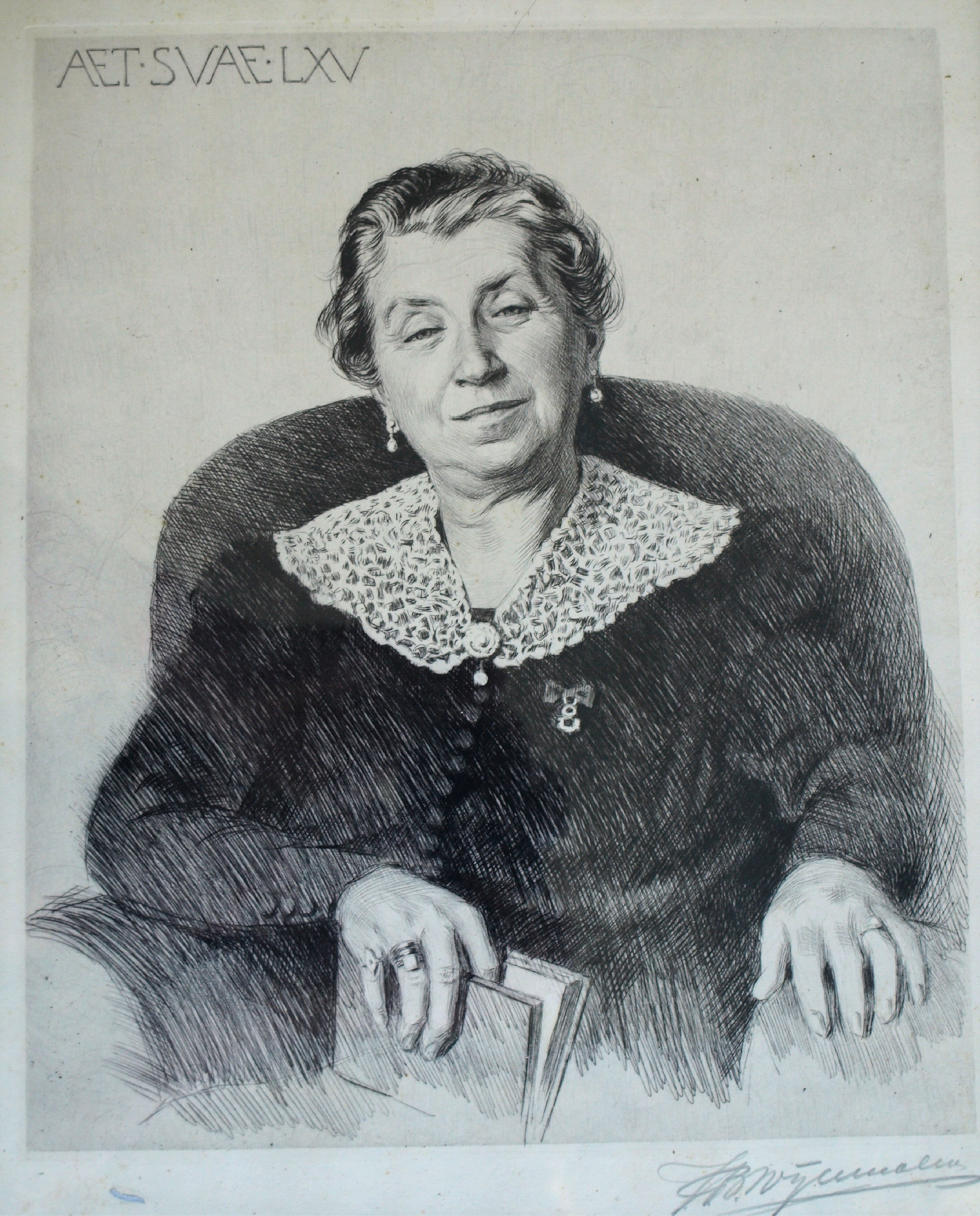 Niet of onleesbaar gesigneerd - Ets , Aet. Suae. LXV – Portret – gesigneerd en ingelijst  kopen? Bied vanaf 1!