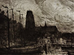 Carel Nicolaas Storm van 's-Gravesande - 19e Eeuw - Indrukwekkend grote ETS "Haven Dordrecht" gesigneerd kopen? Bied vanaf 10!