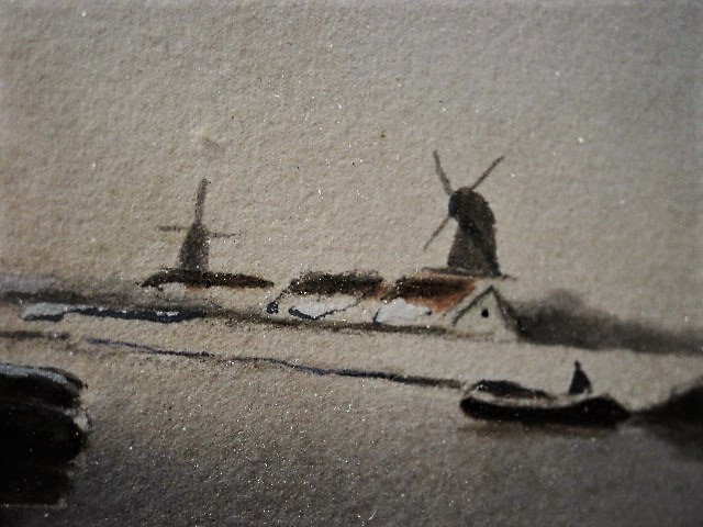 Niet of onleesbaar gesigneerd - Sfeervol Aquarel "Wandelaar in Hollands winterlandschap"  kopen? Bied vanaf 1!