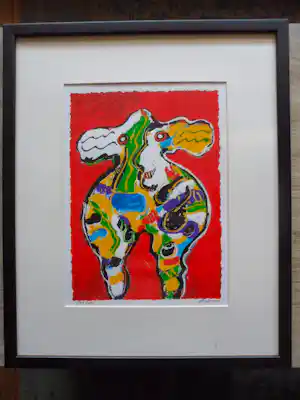 Peter Diem - Zeefdruk, Bonte koe verkocht voor € 70!