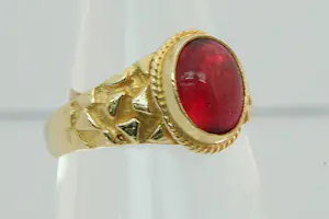 75- mooi bewerkte 18Krt geel gouden ring met cabuchon geslepen kleursteen kopen? Bied vanaf 220!