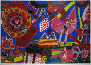 Corneille - Zeefdruk, Jardin des délices - Ingelijst (Zeer groot!) kopen? Bied vanaf 1000!