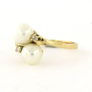 18k geel gouden ring bezet met parel en single cut geslepen diamant tot. 0.03ct kopen? Bied vanaf 260!