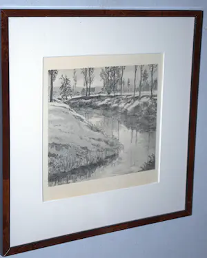 Ad van der Kop - Riviertjes bij Gulpen Limburg, winter - 2 litho's, in passepartout en lijst kopen? Bied vanaf 20!