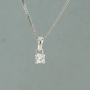14k wit gouden collier en solitair hanger met briljant geslepen diamant 0.10ct kopen? Bied vanaf 220!