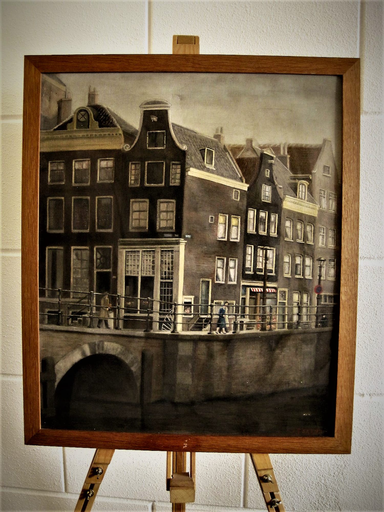 Jacob Eskens - Naïeve Amsterdamse schilder - olieverf - stadsgezicht met personen - gesigneerd verkocht voor € 68!