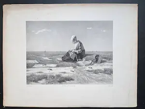 Isaac Israels - e.a. - Naaister in de duinen - 2 antieke steendrukken kopen? Bied vanaf 50!