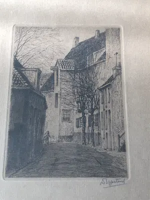 Dirk Harting - DIRK HARTING (1884–1970) – Ets – Straatje Amersfoort – Gesigneerd – ca 1930 kopen? Bied vanaf 35!