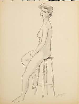 Jan Sluijters (jr.) - Tekening, Zittend naakt verkocht voor € 40!