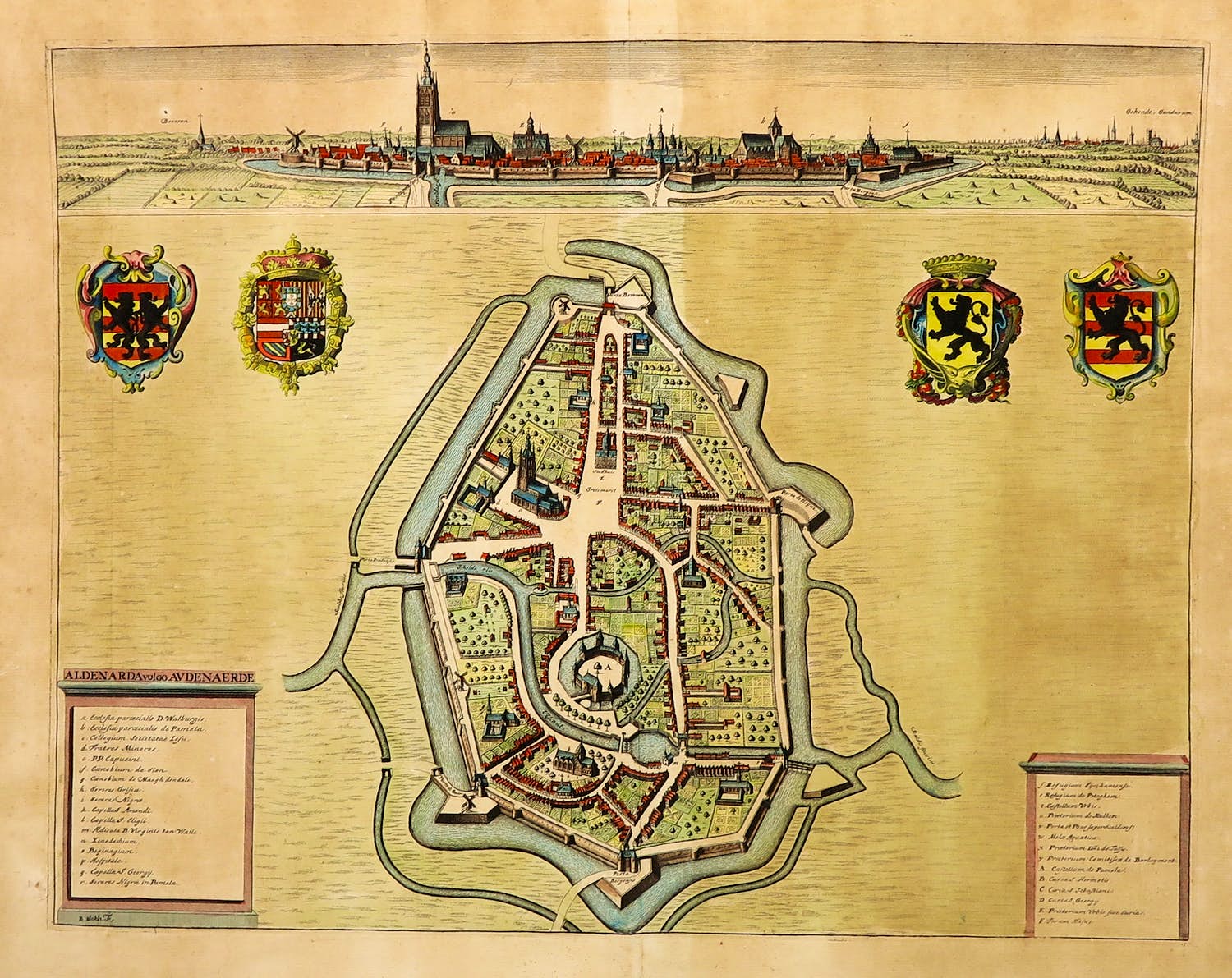 Niet of onleesbaar gesigneerd - Handgekleurde gravure, Aldenarda vulgo Audenaerde (Oudenaarde) kopen? Bied vanaf 1!