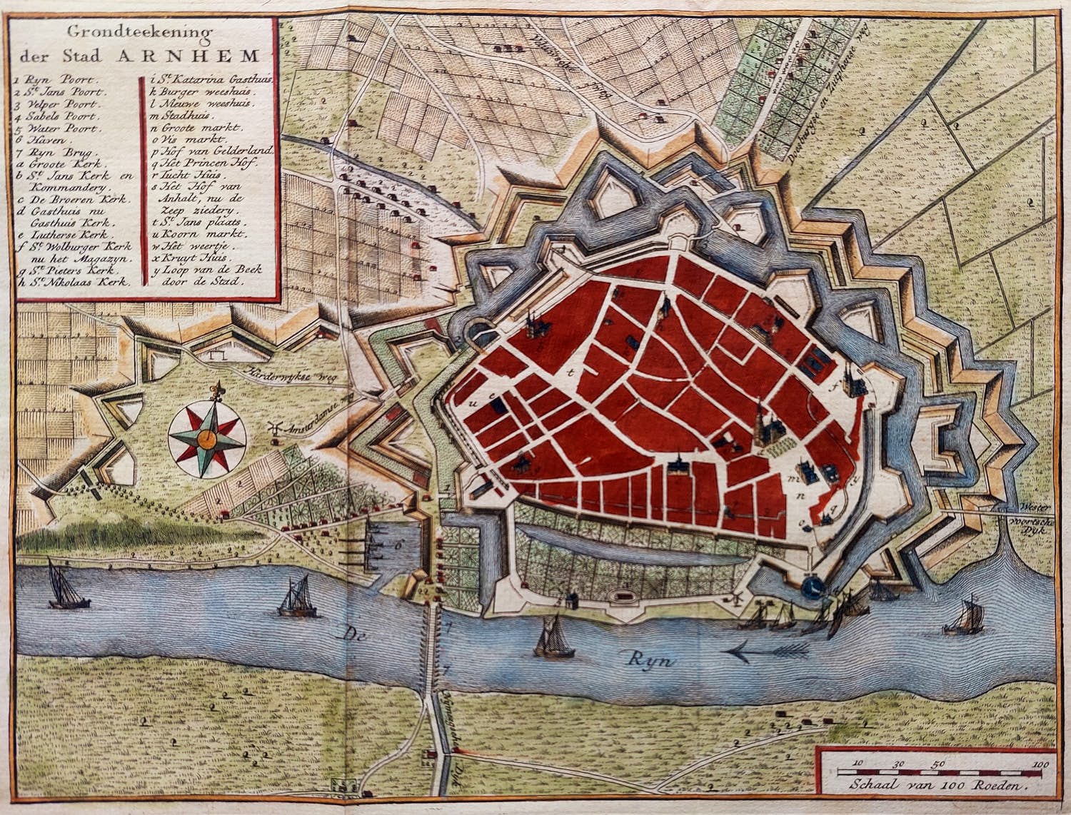 Isaac Tirion - Arnhem, Grondtekening der stad Anhem, Oude Gravure J.C. Philips 1749 kopen? Bied vanaf 40!