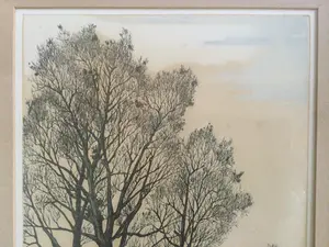 Roger Hebbelinck - Fraai ingelijste kleuren ets met Vlaams herfstlandschap kopen? Bied vanaf 40!