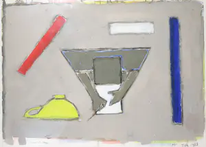 Hannes Postma - Olieverf op papier, Tekenaar in abstracte ruimte - Ingelijst (Groot) kopen? Bied vanaf 1!