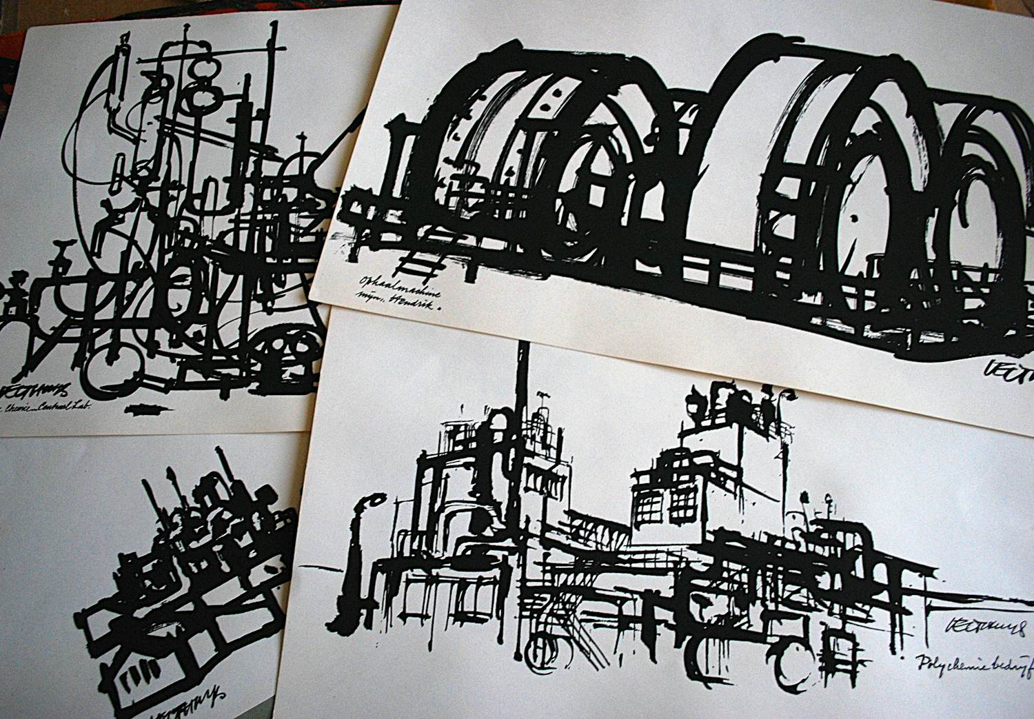 Max Velthuijs - 4 zeefdrukken Staatsmijnen, gesigneerd op een apart blad, plus map kopen? Bied vanaf 65!