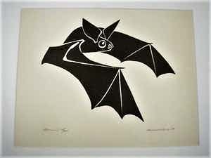 Harry Disberg - Nieuwe Haagse School - Houtsnede "Vleermuis in vlucht" - verkocht voor € 45!