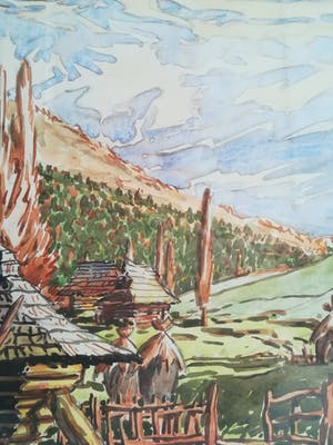 Niet of onleesbaar gesigneerd - verstild vergezicht, dorpje in Indonesië met op de achtergrond bergen kopen? Bied vanaf 1!