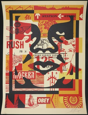 Buy Shepard Fairey - OBEY - Three faces (collage)? Bid from 1!