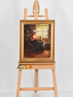 Henri Endlich - Moeder en dochter aan het breien kopen? Bied vanaf 300!