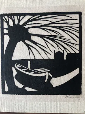 Dirk Koning - Landschap met sloot, boom en boot kopen? Bied vanaf 50!