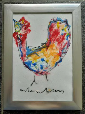 Anton Heyboer - Kip - Aquarel en krijt op geschept papier - 1995 - 35 x 26 cm - ingelijst kopen? Bied vanaf 150!