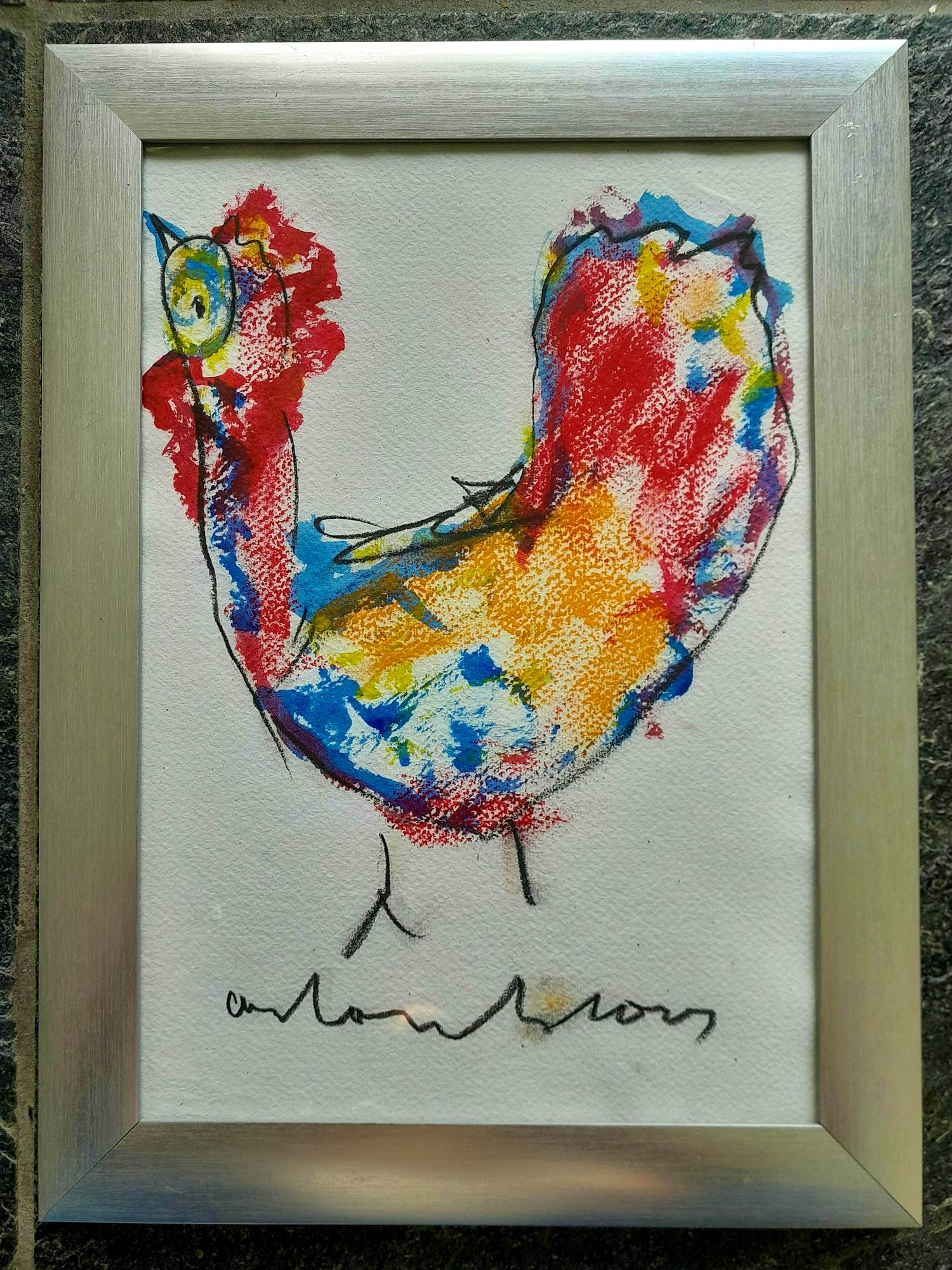 Anton Heyboer - Kip - Aquarel en krijt op geschept papier - 1995 - 35 x 26 cm - ingelijst kaufen? Bieten Sie von 150!