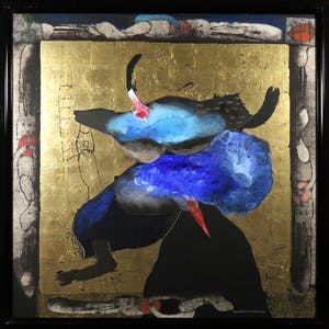 Michel van Overbeeke - Gemengde techniek met bladgoud op doek, Blue clouds - Ingelijst (Groot) kopen? Bied vanaf 1000!