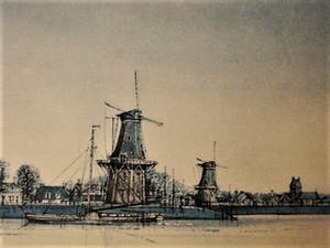 Ciano Siewert - Rotterdams Graficus - "Hollands landschap met Boeing" (in opdracht van KLM) kopen? Bied vanaf 30!