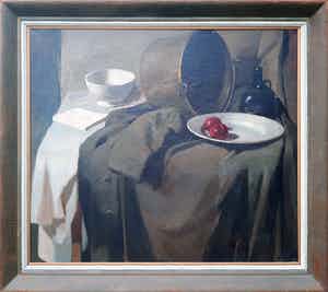 Arie van Mever - Stilleven met jas en wit bord - olieverf - groot - ingelijst - 21613 verkocht voor € 195!