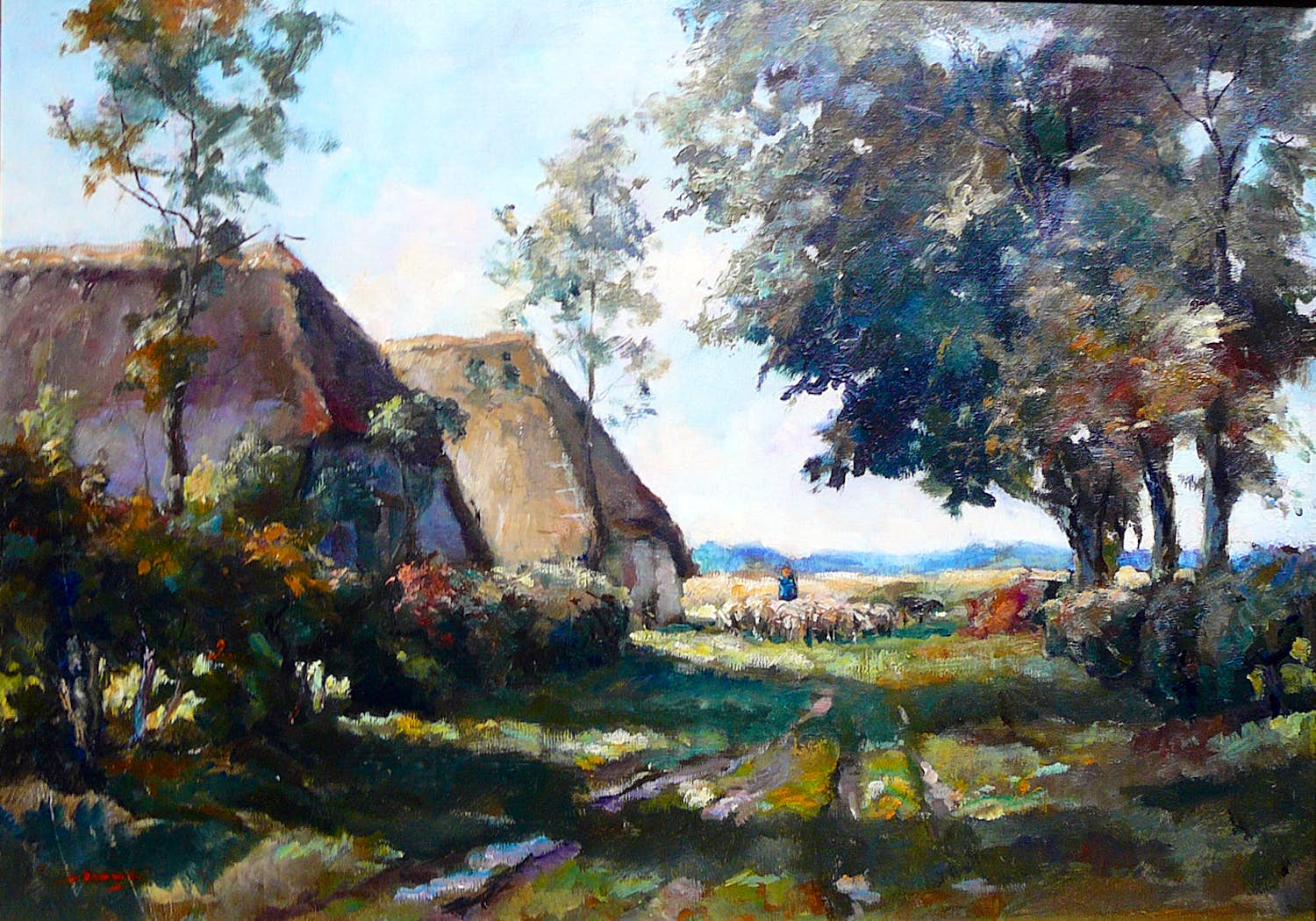 Jan Damme - Boerderij in nazomers landschap -olieverf circa 1940- verkocht voor € 100!